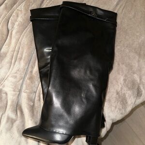 PLT Black Matte Fold Over Block Heels